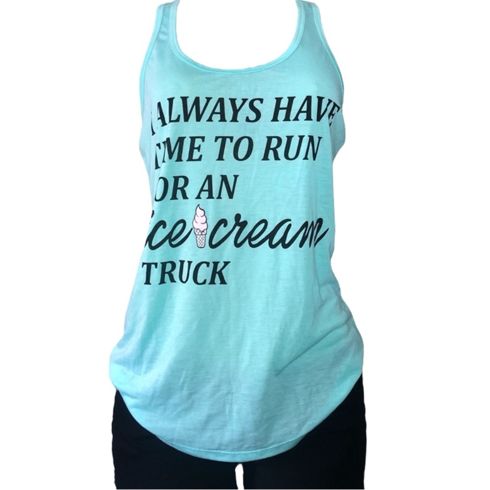 Chin Up Apparel Racerback Aqua, Ice Cream Graphic Tank Top - Small